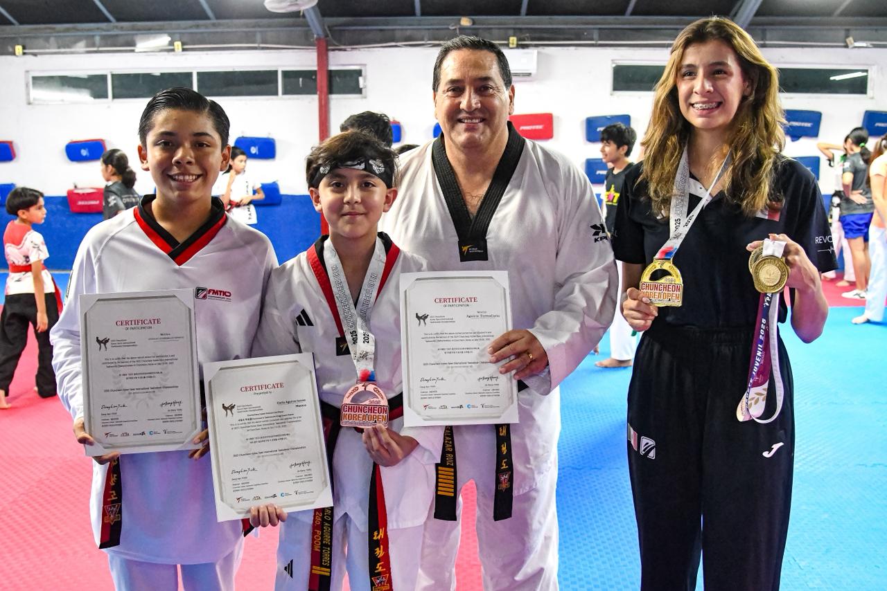 Taekwondoínes victorenses brillan en Abierto de Corea